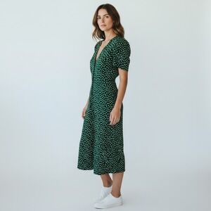 Reformation Green Daisy Print Button Front France Jumpsuit Size 4